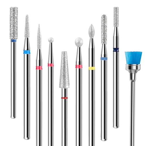 BitnBith 10pcs Nail Drill Bit Set Silver & Blue for Manicure Pedicure & Nail Art