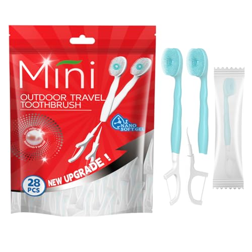 Disposable Travel Toothbrush Set with Toothpaste, Scraper & Floss - 28 Packs
