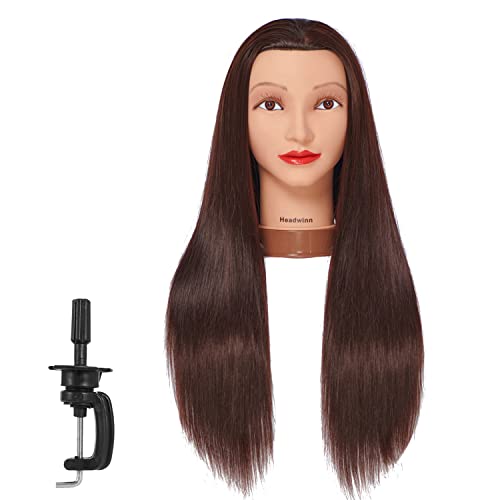 Headwinn 28" Cosmetology Mannequin Head with Brown Synthetic Hair & Clamp