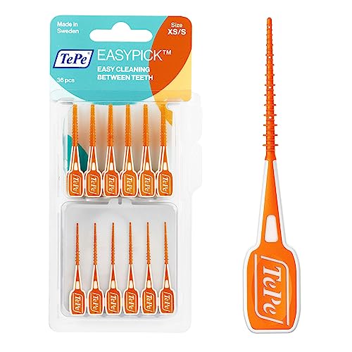 TePe Dental Floss Picks XS/S Orange 36-Pack - Soft Silicone Coated Interdental Brushes for Gums