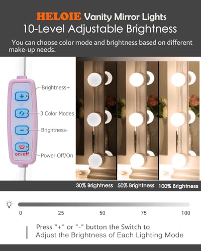 Hollywood-Style LED Vanity Lights for Makeup - Adjustable Brightness & Colors, Pink