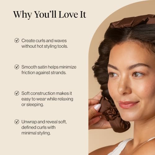 Kitsch Satin Heatless Curling Set - Chocolate Overnight Hair Rollers, Model 04 Chocolate