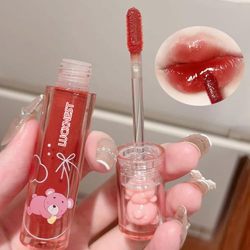 LuckNest 6Pcs Bear Lip Glaze Liquid Lipstick Set - Moisturizing & Waterproof