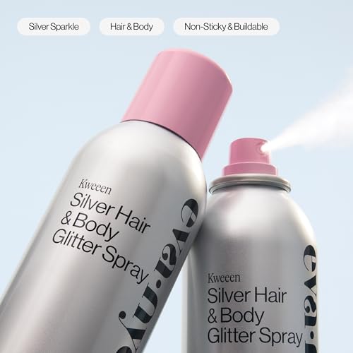 Eva NYC Kweeen Silver Hair & Body Glitter Spray - Quick Dry, Warm Vanilla Scent, 4.9 oz