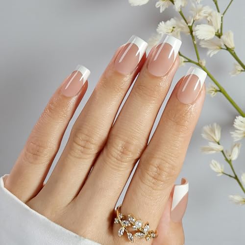 Ivory Press On Nails - French Tip Medium Square UV Finish | 32 Nails Kit