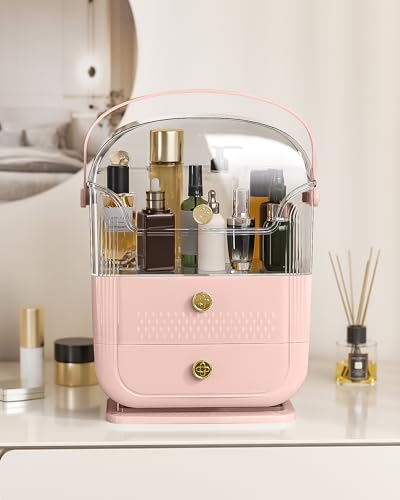 Funflow Makeup Organizer with Drawers and Lid - Pink Cosmetic Storage