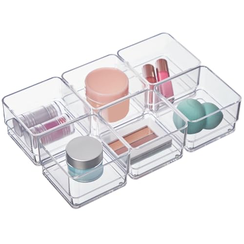 STORi 6-Piece Stackable Clear Drawer Organizer Set - 3" Square Trays for Makeup & Office Storage