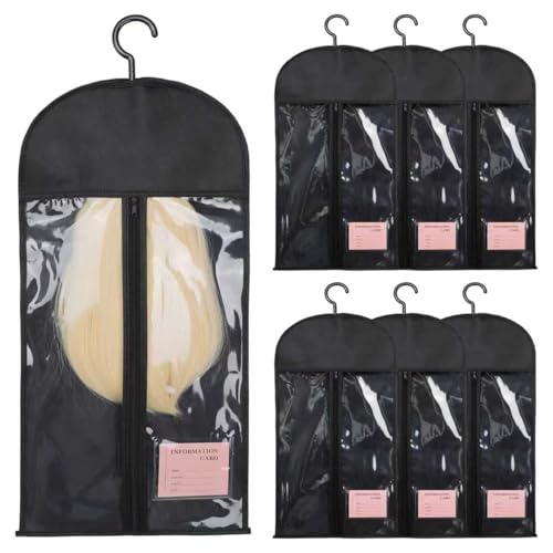 6PCS Anti-Static Wig Storage Bags with Hanger - Black 23.5inch