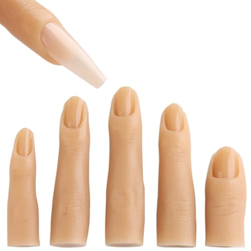 Silicone Nail Art Practice Fingers - Skin Color (5pcs) with 96 False Tips