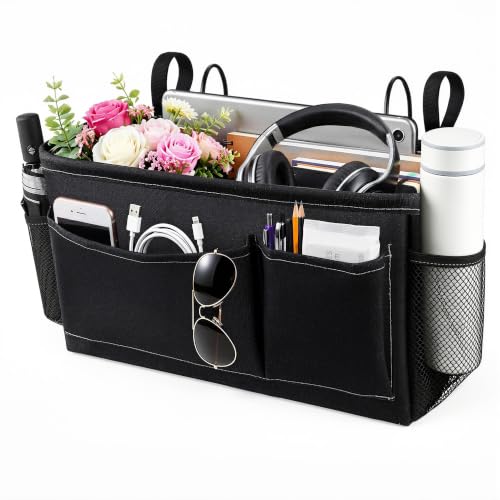 Bedside Caddy Organizer for Dorm & Bunk Beds - Adjustable Straps, Black