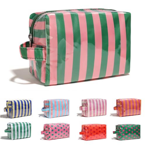 Fozira Green & Pink Striped Waterproof Makeup & Cosmetic Bag - Travel Organizer