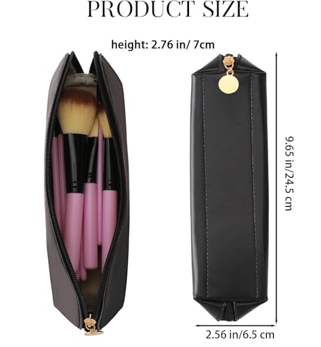 Travel makeup brush pouch - Black PU leather, 1pc compact organizer