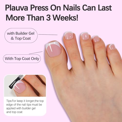 Plauva 300pcs Pink White French Toe Nail Tips Short Soft Gel Press-On Toenails DIY