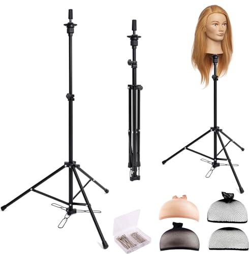 HYOUJIN Adjustable Wig Stand Tripod with Foot Panel - Dark Black
