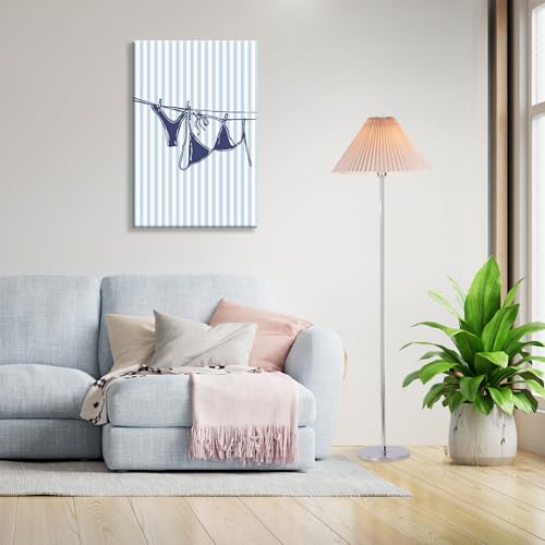 Navy Blue Bikini Beach Wall Art - Summer Coastal Canvas Print 12x16in