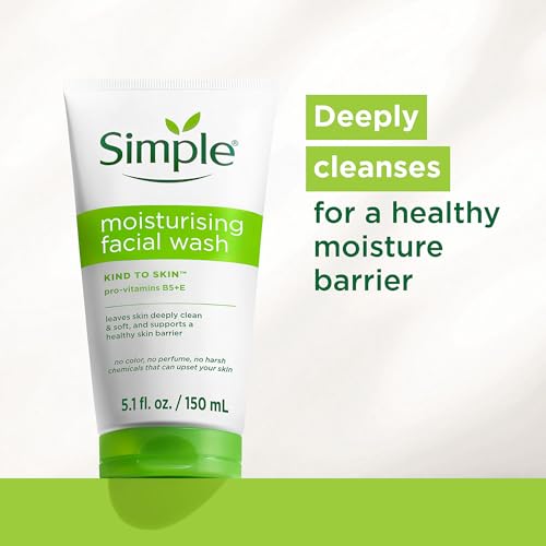 Simple Kind To Skin Moisturizing Face Wash 5.1 Fl Oz (Pack of 2) - Hydrating Cleanser with Vitamin B5 & E, Sulfate Free