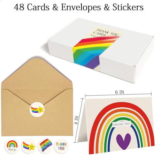 48 Pack Rainbow Thank You Cards with Envelopes for All Occasions