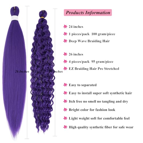 Dark Purple Boho Braiding Hair - 26 Inch Pre-Stretched (Pack of 5)