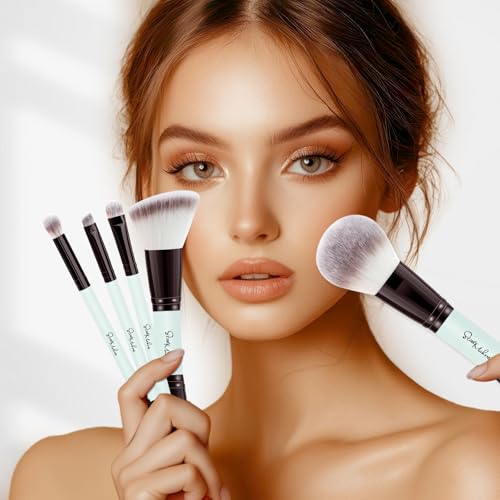 START MAKERS 5-Piece Dual-Ended makeup brush set (Black Gold + Light Blue) for foundation, contour, concealer, blush, powder & eyeshadow