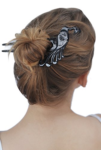 Marycrafts Peacock Buffalo Horn Hair Fork - Handmade Artisan Hair Stick