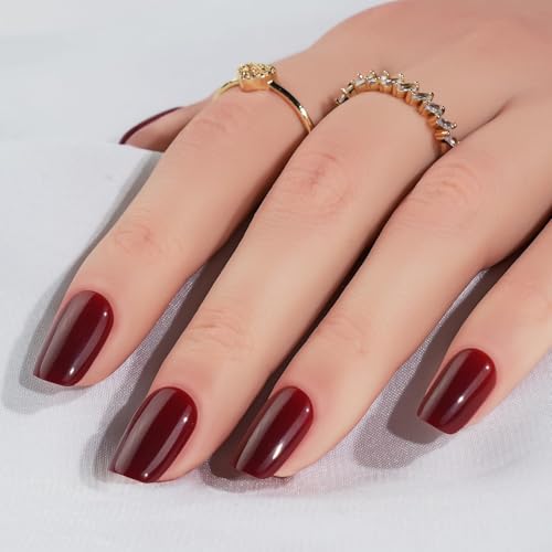 Jofay Fashion Short Press On Nails Kit - 32PCS Wine Red Acrylic