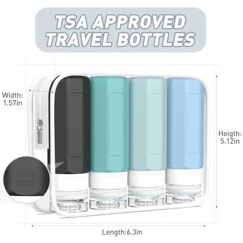 Redfly Travel Bottles for Toiletries, Tsa Approved 3oz Travel Size Containers, Leak Proof Travel Size Toiletries Bottles Silicone, BPA Free Refillable Shampoo Conditioners Essentials Kit, Gray