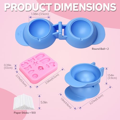 Round Cake Pop Mold Set - 2 Molds & 100 Sticks for Baking