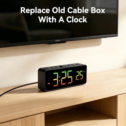 RGB Digital Alarm Clock with Temperature Display - Compact & Adjustable Brightness