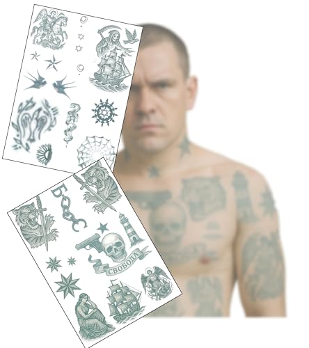 Realistic Russian Prison Temporary Tattoos – 2 A4 Sheets
