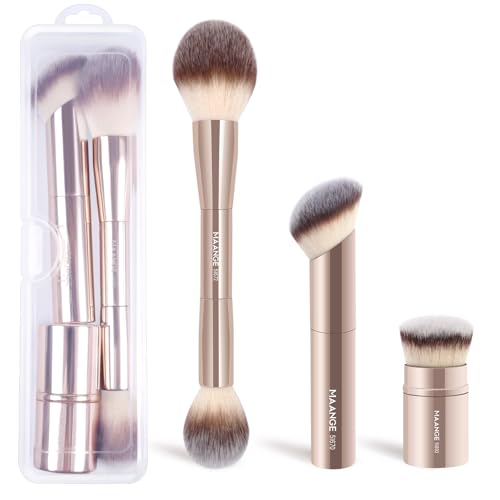 MAANGE Gold 3PCS Foundation Makeup Brush Set - Double-ended Kabuki & Blush Brushes