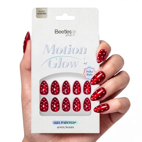 Beetles Polka Ruby Short Almond Press-On Nails - Halloween Cat Eye
