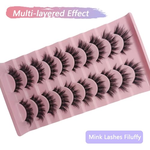 10 Pairs 3D D Curl False Eyelashes - Fluffy Cat Eye Wispy Lashes