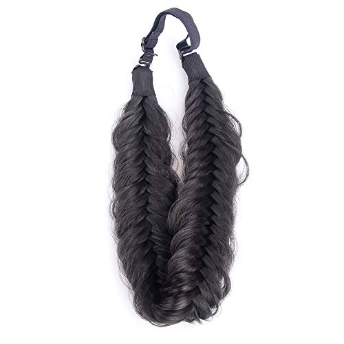 DIGUAN Wide Fishtail Braided Headband, Synthetic Chunky Plaited Hairpiece