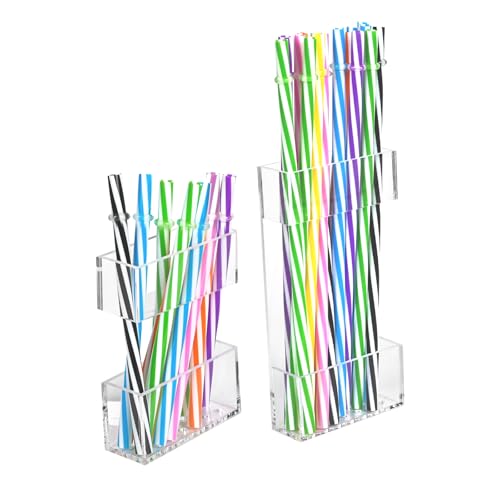 2-Pack Acrylic Straw Holder for Cabinet Doors - Reusable Organizer