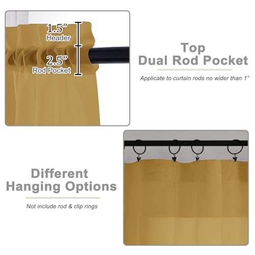 Gold Sheer Curtains - 84 Inch Long Light Filtering Drapes, Set of 2
