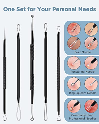 TAYTHI Double-Head Blackhead Remover Tool Kit - 5Pcs Stainless Steel Acne Extractor
