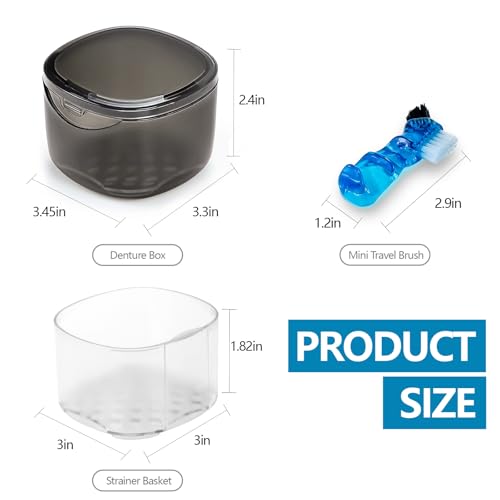 EZEELAI Transparent Black Denture Case – No-Leak Cleaning & Soaking Cup with Brush