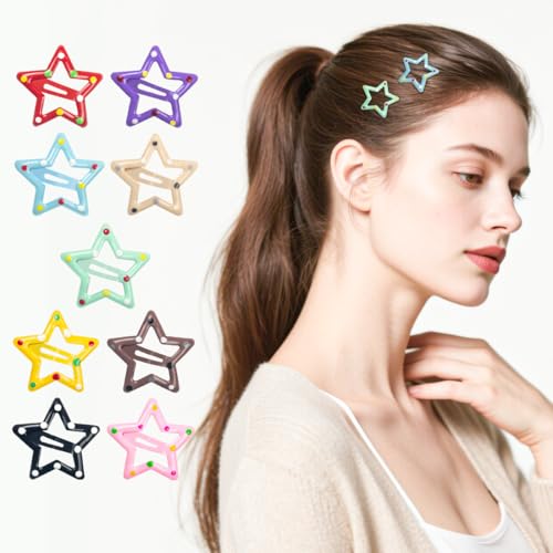 ZGQHZR 72 Pcs Polka Dots Star Snap Hair Clips for Women Girls, 9 Colors