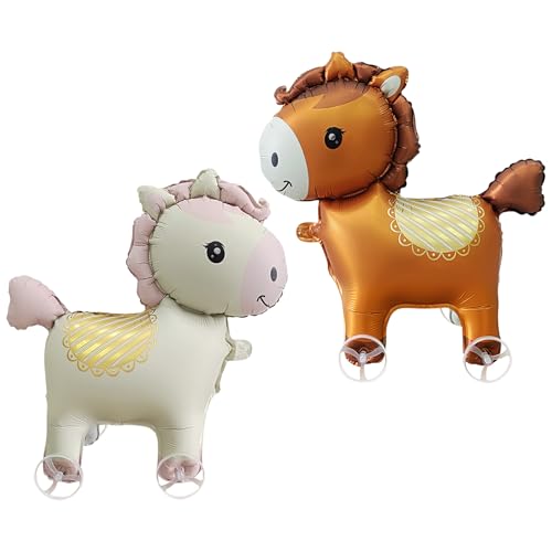 Walking Pony Foil Balloons - 2 Pack, Self-Standing Kids Party Decor