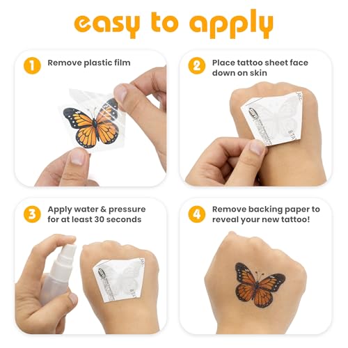 Savvi Temporary Tattoos - 20 Black & Gray Skin-Safe Designs (2 Sheets)