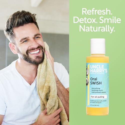 Uncle Harry's Organic Oil Pulling Mouthwash with Sesame, Clove & Oregano - Natural Teeth & Gum Care (4 oz)