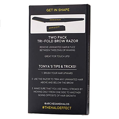 Arches & Halos Two Pack Tri-Fold Travel Eyebrow Razor for Women - Rust-Proof & Precise Shaping