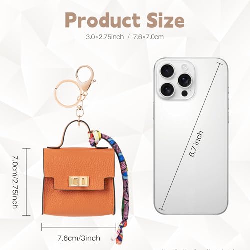 Mini Backpack Keychain Set - PU Leather Makeup Bag in Orange & Pink