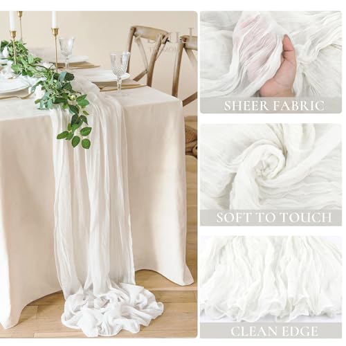 3 Pack White Cheesecloth Table Runners - 35x120 Inch for Weddings & Events