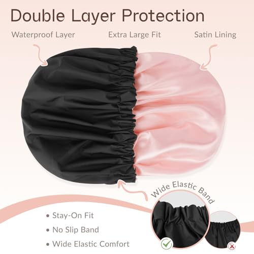 Selalu Extra Large Satin Lined Shower Cap - Black/Blush Pink