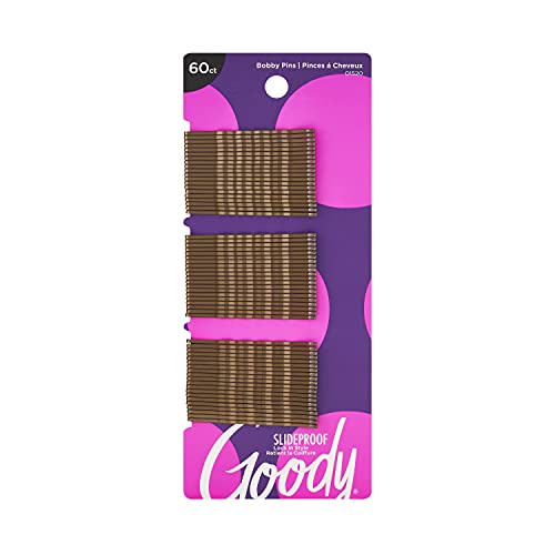Goody SlideProof Bobby Pins - Brown, 60-Count for Secure Hold
