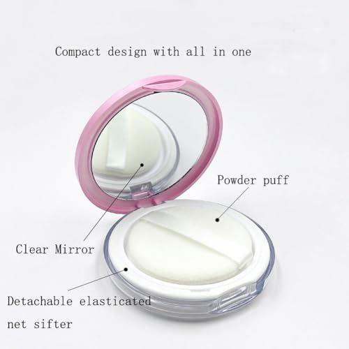 Sohynca Pink Empty Powder Compact with Mirror, Puff & Sifter, 5g Portable Cosmetic Case