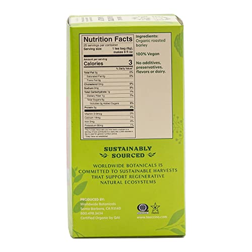 Organic Roasted Barley Tea - Caffeine-Free Mugicha, 25 Bags