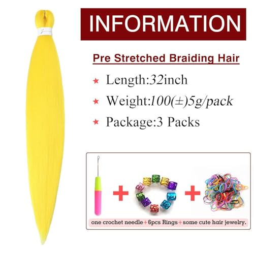 ShowCoco 32-Inch Pre-Stretched Braiding Hair - Yellow Synthetic Yaki (3 Pack)