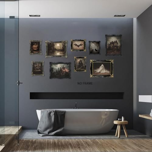 9-Piece Spooky Halloween Wall Art Set - Gothic Prints for Home Decor